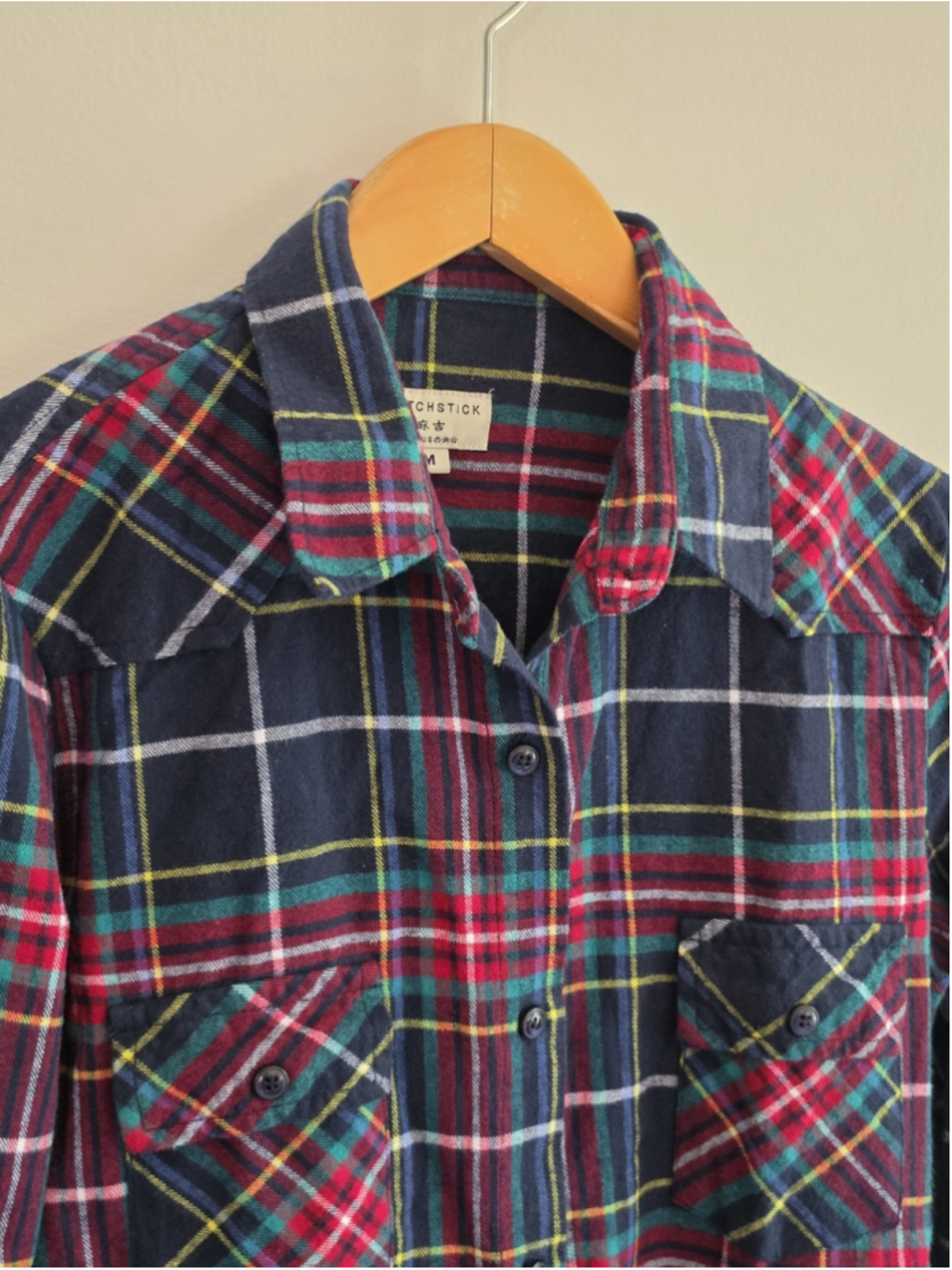 Matchstick M Plaid Flannel Button Up Long Curved Hem Gorpcore Grunge Soft M - Picture 5 of 14